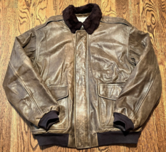 LL Bean Leather Bomber Jacket XL Shearling Wool Collar Aviator G-1 Goats... - $163.61