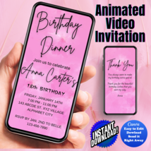 Any Age Invite, Pink Flower Digital Dinner Invitation, Animated Invitation - £4.78 GBP