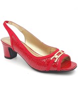 Karen Scott Women Peep Toe Slingback Heels Jerricca Size US 5.5M Red Croc - £16.61 GBP