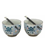 Japanese Design Ceramic Indigo Blossoms Ramen Noodles Bowl &amp; Chopsticks ... - $42.38 CAD