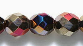 8mm Fire Polish, California Violet, Czech Glass Beads 25, metallic gold, purple - £1.95 GBP
