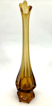 Mcm Viking Brown Amber Glass Epic 18” Column Ribbed Swung Vase Footed Mid-Centur - $123.75