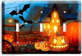 HALLOWEEN SCARY GHOST PUMPKINS TRIPLE LIGHT SWITCH WALL PLATE COVER DECO... - £13.85 GBP