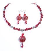 Red Coral Murano Glass Jewelry Set: Crystal Necklace and Earrings - $115.49 CAD