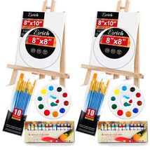 Professional 52-Piece Acrylic Painting Kit with Wood Easels &amp; Round Canv... - $62.32