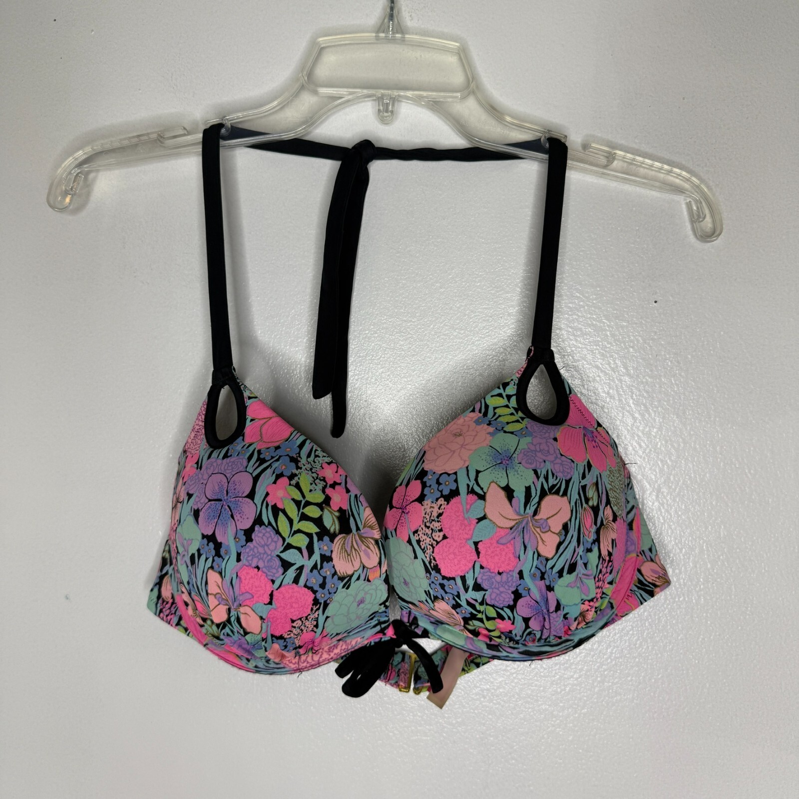 Victoria’s Secret Swim Bikini Top Floral Halter Push Up Size 36C - $21.00