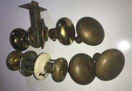 4 Pairs +1  (=7 Total Knobs) Antique /Vintage Round Brass Door knobs - £25.40 GBP