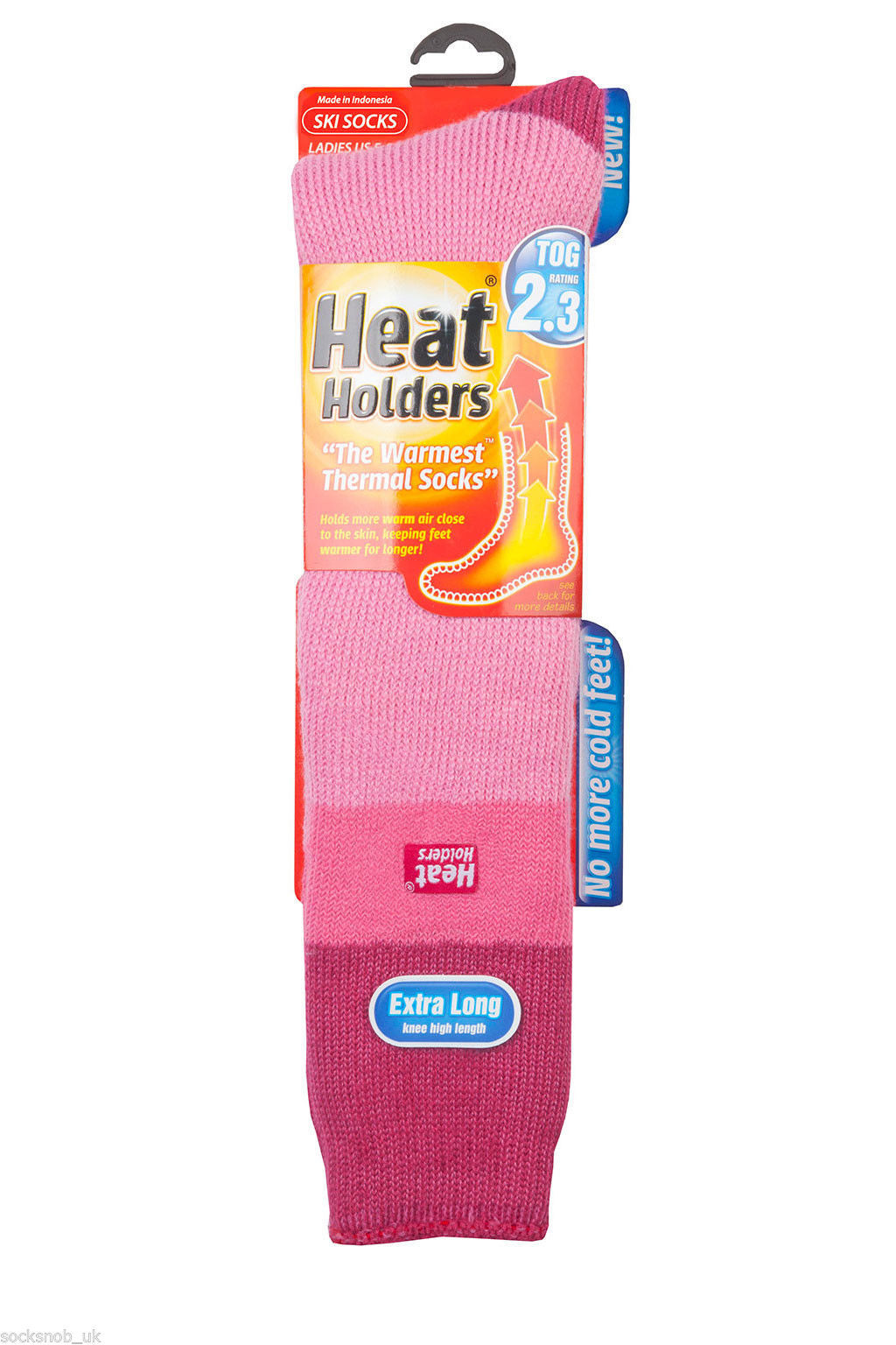 Ladies Heat Holders Graham Bell Ski Socks Baby Pink with rasberry stripe - $19.99