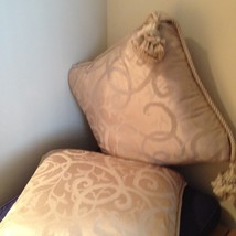 Set of 2 soft 20" decorative pillows gold patterned 2 tassel - $64.99