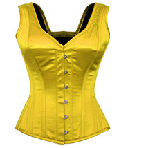 Full spiral steel boning over bust strap backless bustier yellow satin - $43.43+