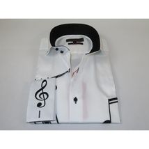 Mens AXXESS Musician Singer Cotton Shirt Turkey Musical Notes 724-27 White Black image 3