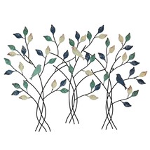 Scratch &amp; Dent 32 Inch Wide Tri-Color Metal Triple Tree And Bird Wall Hanging - £35.19 GBP