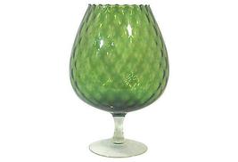 Mid-Century Empoli Glass Footed Bowl, Huge Olive Green Glass-Italy - £130.81 GBP