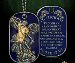 Saint Michael Prayer Protect Us Psalm 27:3 Regulation Dog Tag With Chain - £23.37 GBP