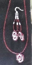 Oklahoma Sooners OU Beaded Earring &amp; Necklace Set Crimson White Glass Beads - £39.95 GBP