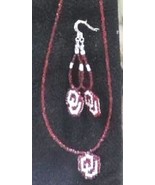 Oklahoma Sooners OU Beaded Earring &amp; Necklace Set Crimson White Glass Beads - £37.54 GBP