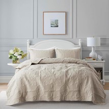 B2Ever Beige Damask Quilt King Size Bedding Sets With 2 Pillow Shams,, 3... - $838.21 MXN