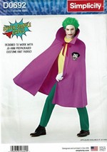 Simplicity Sewing Pattern D0692 Joker Cape Costume Adult Teen Unisex One Size - £4.64 GBP