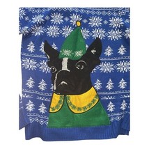33 Degrees Men Blue Ugly Christmas Sweater Elf Dog Boston Terrier Size S NWT image 2