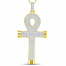 Authenticity Guarantee 
10kt Yellow Gold Mens Round Diamond Ankh Cross Charm ... - £831.40 GBP