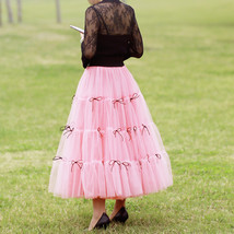 Pink Layered Tulle Skirt Outfit Women Custom Plus Size A-line Long Tulle Skirt image 1