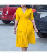 Plus Size V Neck Elegant Pleated Dress - $102.95