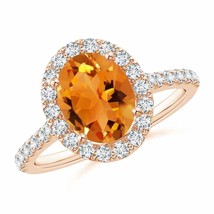 ANGARA Oval Citrine Halo Ring with Diamond Accents for Women in 14K Solid Gold - £1,045.00 GBP