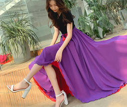 RED Floor Length Chiffon Skirt Outfit Women Plus Size Chiffon Maxi Skirt image 7