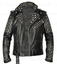 New Handmade Men Leather Studs Embellishment Leather Motorcycle Jacket-221 - £234.54 GBP