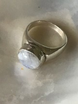 Estate 925 Marked Tapered Silver Band w Oval White Swirly Stone Ring Siz... - £30.00 GBP