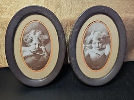 Vtg Pair Cupid Awake Pictures Original Metal Oval 4” Frames c 1897 M B Parkinson - £155.54 GBP