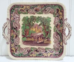 Mason&#39;s Patent Ironstone Antique China Serving Plate Landscape Leaves Square 30s - £53.73 GBP