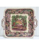 MASON&#39;S PATENT IRONSTONE Antique China Serving Plate Landscape Leaves Sq... - £52.68 GBP