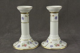 VINTAGE Porcelain Taper Candleholders Victoria Austria Gold Trim Floral Pattern - £19.36 GBP