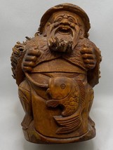 Bamboo Root Carving, Laughing Fisherman, brown, rustic, Made in China, Lucky - £131.06 GBP