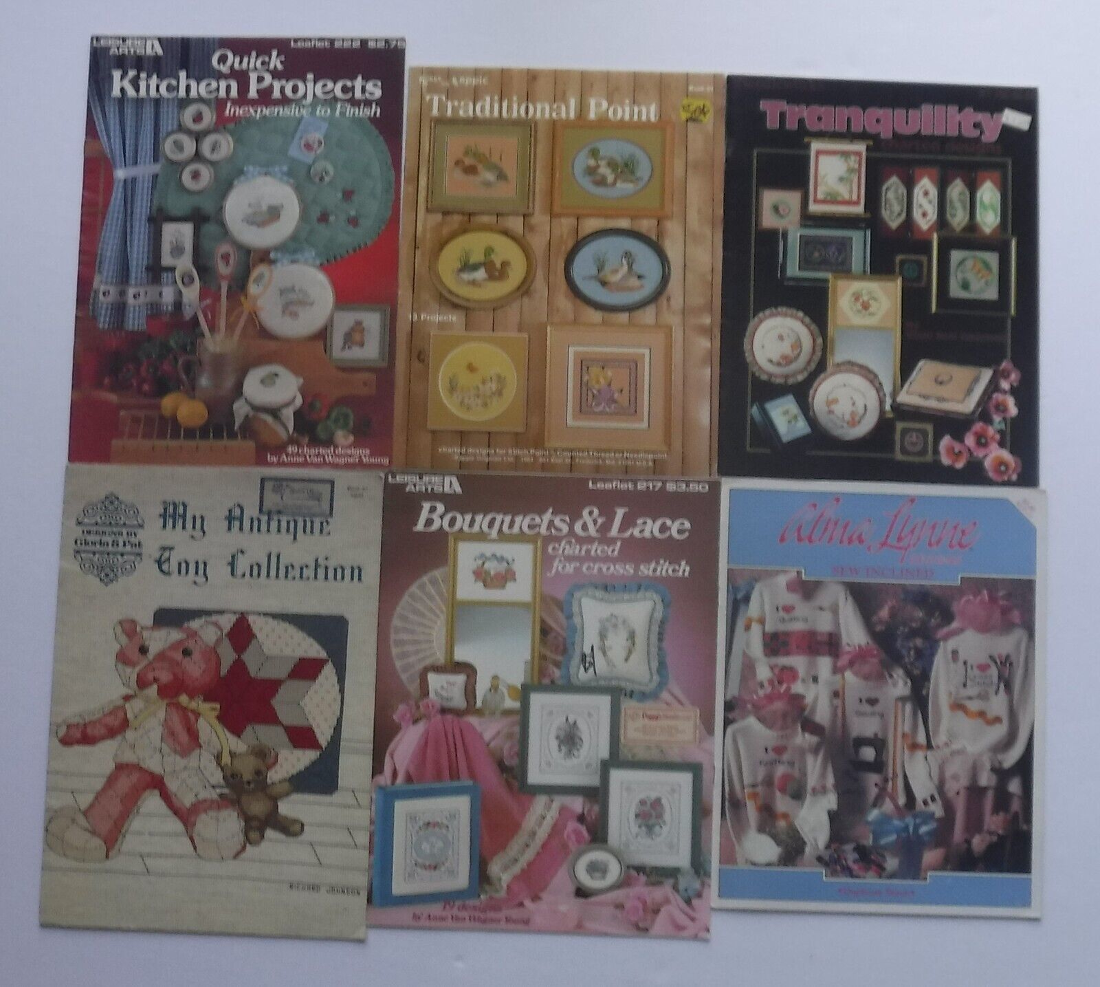 Vintage Cross Stitch Pattern books / booklets Lot of 6 Quick Kitchen Pro... - $13.98