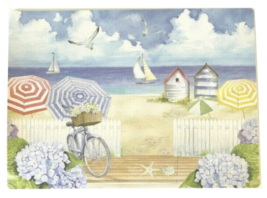 Umbrellas Bike Sailboats Cabanas Vinyl Placemats Set of 4 Beach House Foam Back - $35.25