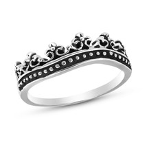 Balinese Princess Crown Detailed Sterling Silver Bohemian Band Ring-9 - £12.18 GBP