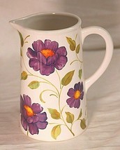 Teleflora Pitcher White Floral Vase Purple Flowers &amp; Green Vine Leaves - $36.62