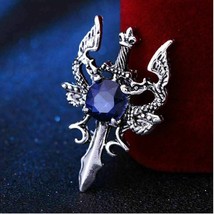 Stunning vintage look silver plated dragon sword design brooch broach pin b39 - $22.58