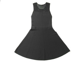 Ann Taylor Black Knit Sheer Mesh Yoke Sleeveless A-line Fit &amp; Flare Dress S - $26.73