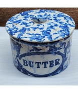 Salt Glazed Butter Crock w/Lid Stoneware Blue &amp; White Spongeware Sampson... - $32.91 CAD