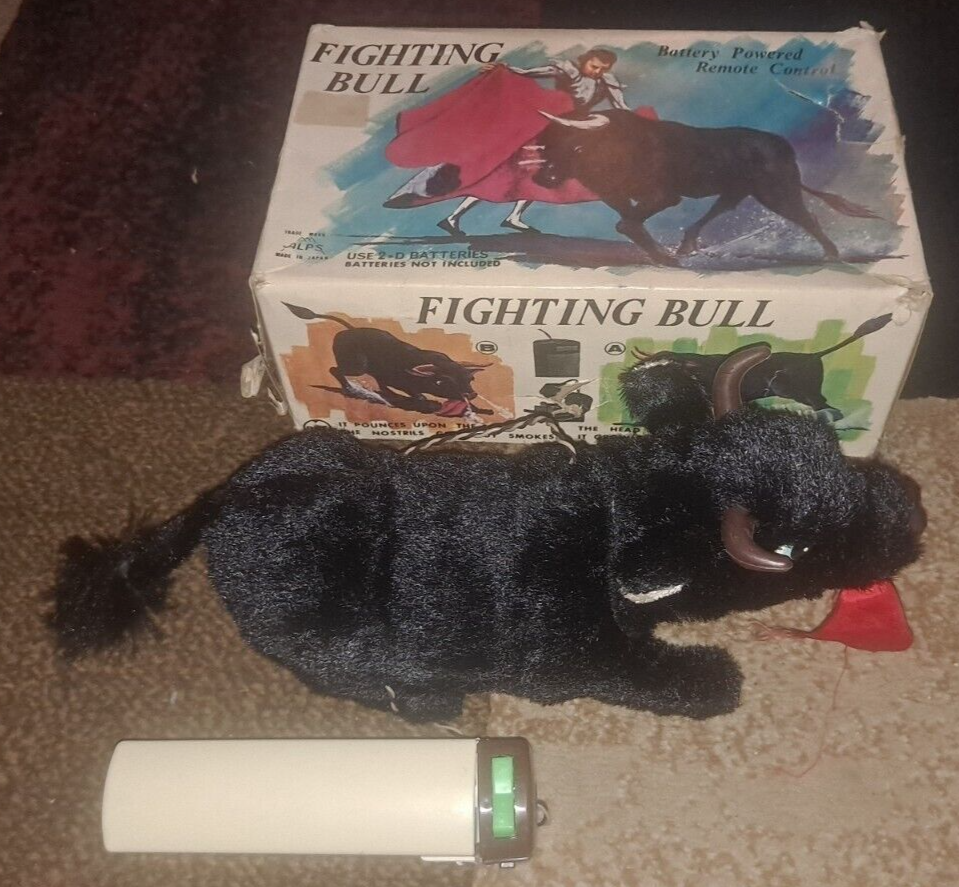 Fighting Bull Alps Made In Japan Remote Control Original Box Vintage Plush READ - $56.09
