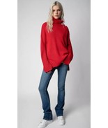 Zadig &amp; Voltaire Alma Sweater 100% Cashmere Red Pullover Logo Buttons $8... - $473.89 CAD