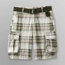 Cargo Shorts Route 66 Green Plaid Adjustable Waist Belted Flat Front Boy... - $9.90
