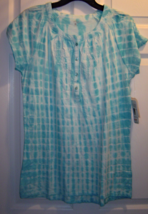 Women&#39;s Size Small indigo Turquoise and White Tie Dye Knit Shirt Sleeves... - £19.90 GBP