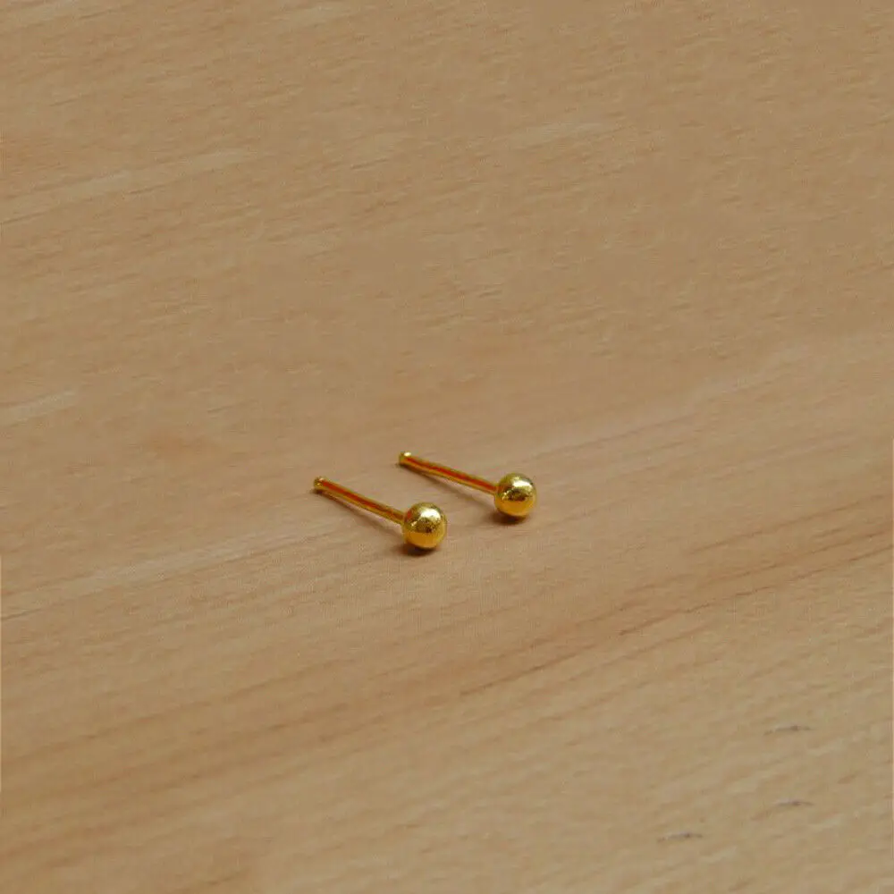 1pcs Pure Solid 999 24K Yellow Gold Ear Bar Ear Protector Lucky Round Ball Earri - £90.99 GBP