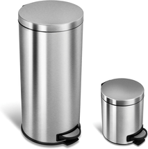 Trash Can Combo Set Stainless Steel Base Round Lid 8 Gallons NEW - £50.42 GBP