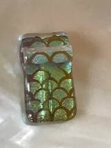 Estate Yellow &amp; Purple Iridescent Snakeskin Fused Art Glass Rounded Rectangle  - £8.30 GBP