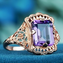 3.5 Ct. Natural Amethyst Vintage Style Filigree Cocktail Ring in Solid 9K Gold - £439.09 GBP